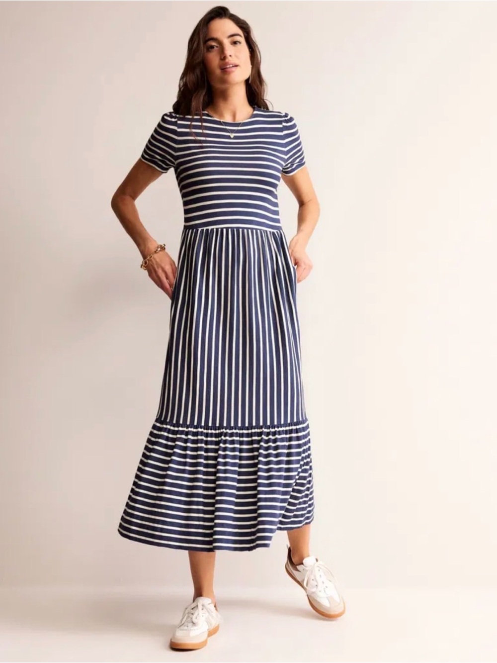 Boden Emma Tiered Jersey Midi Dress 12 L Large